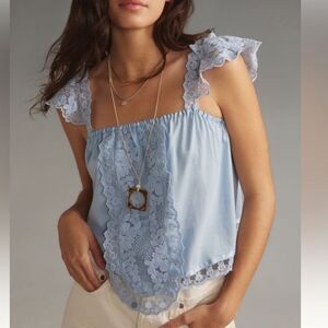 Anthropologie Daphne Lace Tank‎ Medium Blue Medium Nwt